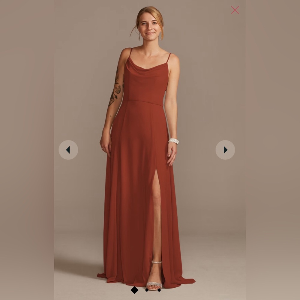 David’s Bridal Cowl Neck Chiffon Dress Cinnamon